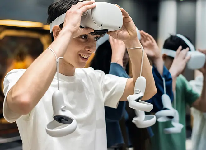 Aviation students wearing VR headset